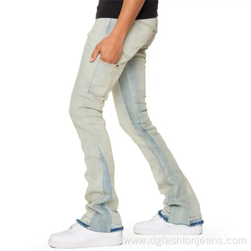 Slim Fit Hip Hop Flared Patchwork Stacked Jeans